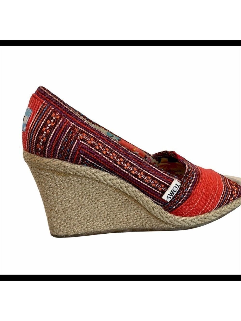 TOMS Red orange Wedge espadrille Sandal size 6.5 - Picture 2 of 6